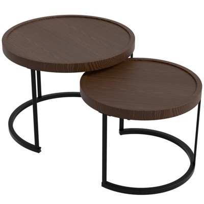 EAGLE PEAK Sunset Dune Collection Round Modern Nesting Coffee Tables, Wood Grain Top Stacking Accent Tables, Set of 2