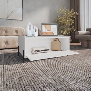 Vynxaria 15" High Minimalistic Coffee Table ¨C Stylish White Table with Pull-Down Cabinet and Open Shelf - 1 of 4