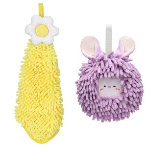 REGALWOVEN 2 Packs Soft Absorbent Cute Decorative Chenille Hand Towel for Bathroom 6" x 15"/7" x 7" - 1 of 4