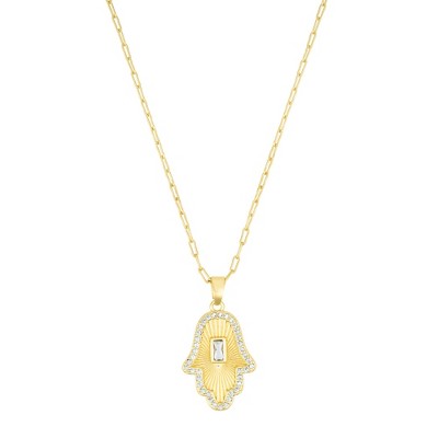 Adornia 14k Gold Plated Baguette Stone Hamsa Necklace