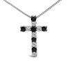Haus of Brilliance Silver 1/2 Cttw Alternating Black and White Diamond Cross Pendant Necklace - 2 of 4