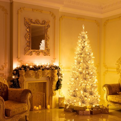 6 ft Pre-Lit White Pine Christmas Tree with Warm LED Lights