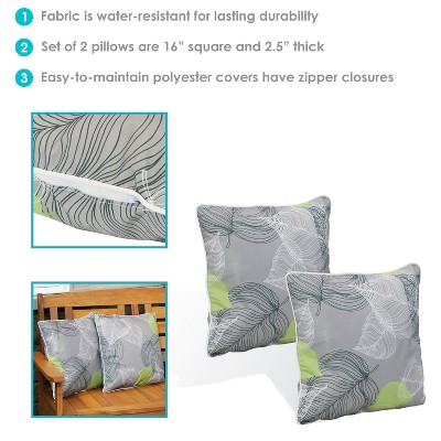 Sunnydaze Outdoor Square Accent Decorative Throw Pillows for Patio or Living Room Furniture - 16" - Lush Foliage - 2pk