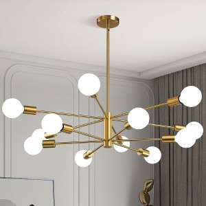 KAISITE 12-Light Mid-Century Sputnik Chandelier in Brushed Brass, A Dazzling Centerpiece for Grand Spaces - 1 of 4