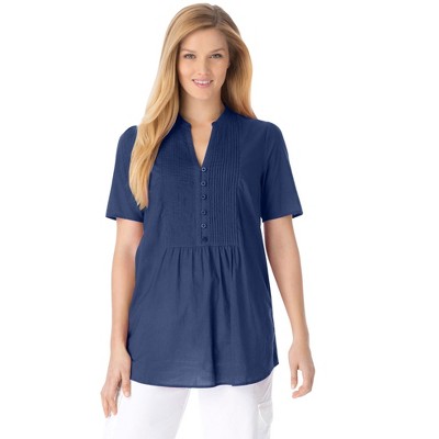 Woman Within Plus Size Pintucked Half-Button Tunic