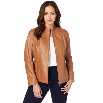 Jessica London Women's Plus Size Zip Front Leather Jacket - 22 W, Brown :  Target