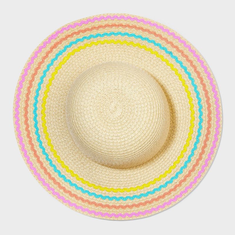 Girls&#39; Paper Straw Floppy Hat with Ric Rac - Cat &#38; Jack&#8482; Off-White, 3 of 6