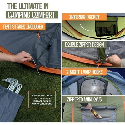 4-Person Green and Gray Polyester Dome Camping Tent with Carry Bag