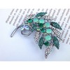 Anna-Kaci Vintage Inspired Silvery Tone Shiny Emerald Green Rainbow Rhinestones Flower Leaf Bouquet Feather Brooch Pin - 2 of 4