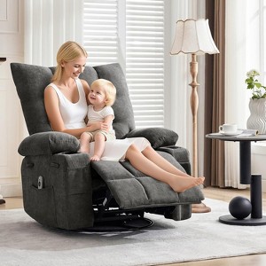 Swivel Recliner Sofa with Massage & Heat-Oversized Ergonomic 360°Rotating Rocking Chair,Thick Padding,Side Pocket & Cup Holders - 1 of 4