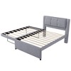 TIRAMISUBEST Full Size Upholstery Platform Bed with Trundle, Trundle can be flat or erected, Linen Fabric Bed Frame with Headboard - 4 of 4