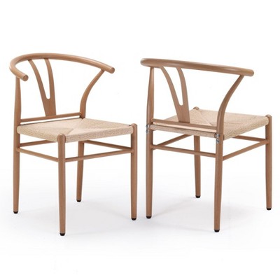FURNIinspire Accent Chairs, Mid Century Modern Metal Wishbone Dining Room Chairs Set, Brown, 22"*17"30"