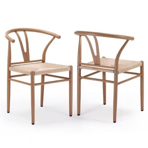 SEVOBAL Accent Chairs, Mid Century Modern Metal Wishbone Dining Room Chairs Set, Brown, 22"*17"30" - 1 of 4