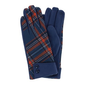 CTM Women's Plaid Touchscreen Gloves with Button Detail - 1 of 4