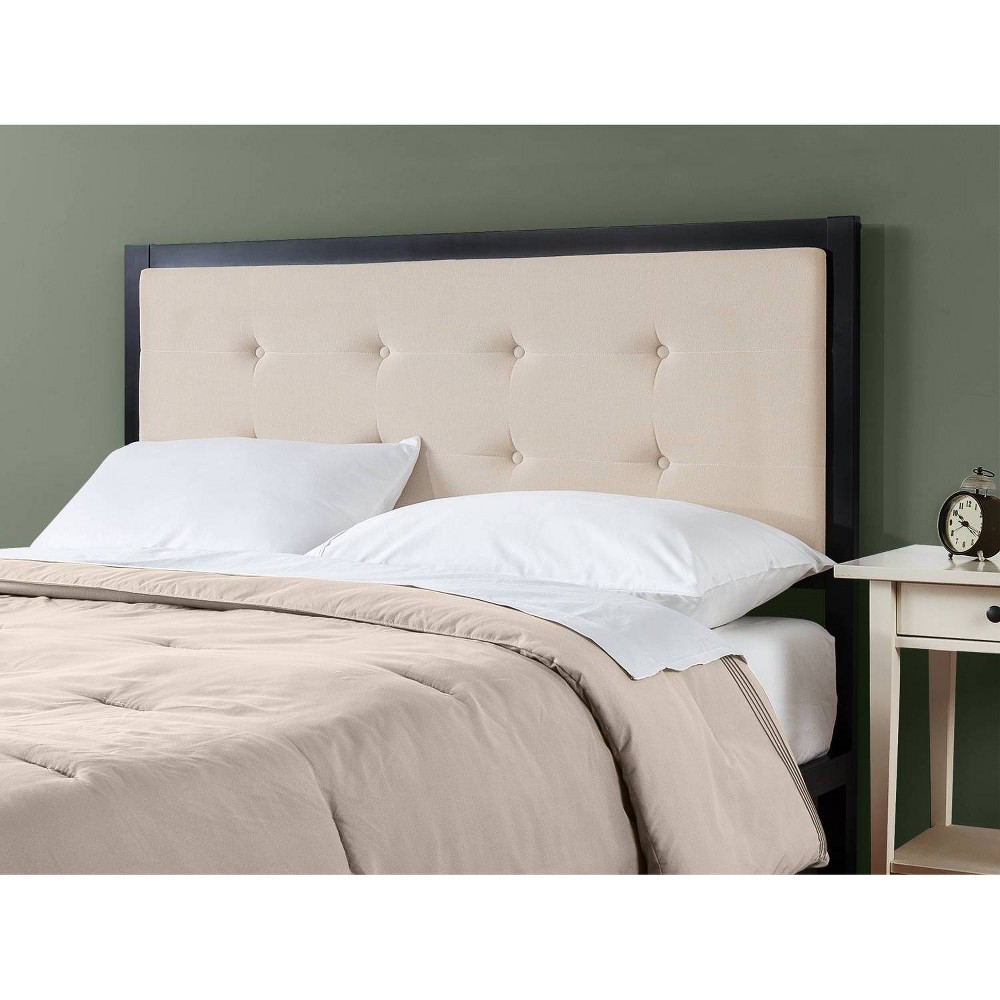 Photos - Bed Frame Zinus Twin Barbara Upholstered Button Tufted Metal Headboard Taupe  