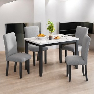5-Piece Dining Table Set with Faux Marble Tabletop and 4 Upholstered Chairs, Solid Wood Frame Kitchen Table Set for Dining Room - 1 of 4