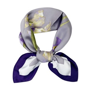 Wrapables Satin Neckerchief Square Scarf 26.5 x 26.5 Inches, Lavender Irises - 1 of 4
