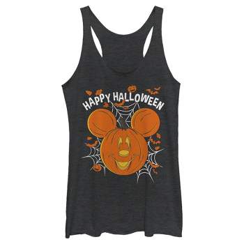 Women's Mickey & Friends Halloween Pumpkin Face Racerback Tank Top - Black  Heather - Small