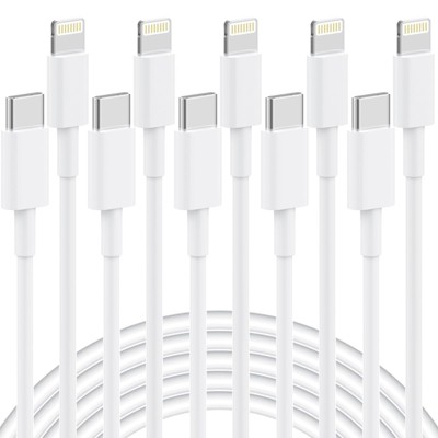 BONGEEK 5 Pack 6FT USB C to Lightning Cable, [Apple MFi Certified] iPhone Charger Fast Charging Cord Durable Tangle-Free iPhone Charger Cord White