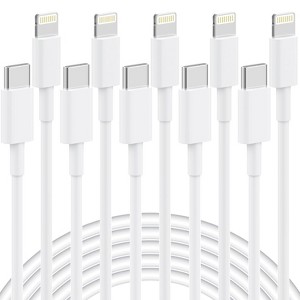 BONGEEK 5 Pack 6FT USB C to Lightning Cable, [Apple MFi Certified] iPhone Charger Fast Charging Cord Durable Tangle-Free iPhone Charger Cord White - 1 of 4