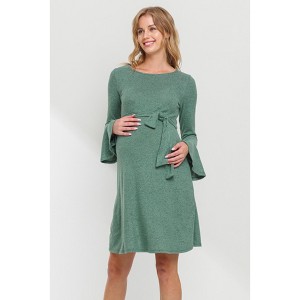 Hello MIZ Womens Bell Sleeve Maternity Tie-Waist Knit Dress - 1 of 1