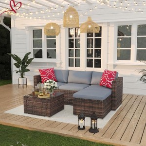 Patio Furniture Sets 5 Pieces, PE Wicker Modern Patio Conversation Set with Storage Cushions for Poolside, Deck, Balcony - 1 of 4