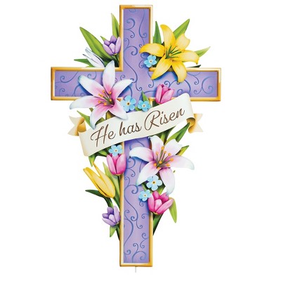 Collections Etc He Has Risen Floral Cross Outdoor Garden Stake : Target