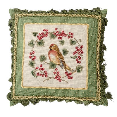 C&F Home 16" x 16" Bird In Red Currant Petit Point Pillow