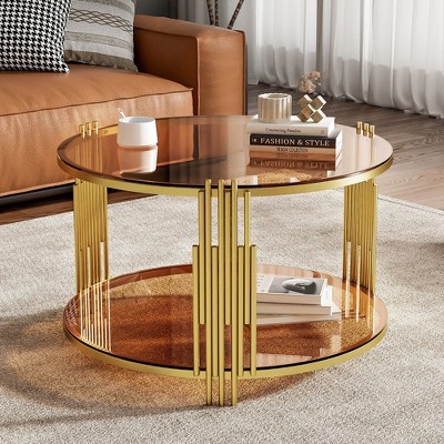 CAVINAS Retro Wooden Side Table Round Coffee Table with Storage and Sliding Door, End Table for Living Room, Bedroom