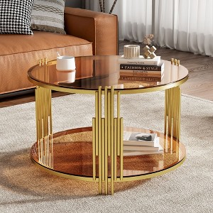 CAVINAS Retro Wooden Side Table Round Coffee Table with Storage and Sliding Door, End Table for Living Room, Bedroom - 1 of 4