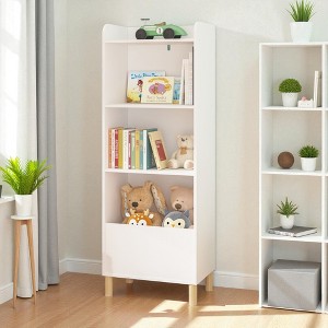 Mshliw 4-Tier Kids Bookcase, Wooden Children’s Bookshelf and Toy Storage Organizer with Pine Legs for Nursery, Playroom, or Bedroom - 1 of 4