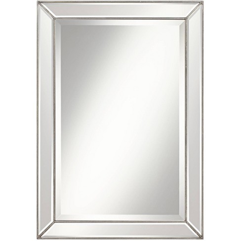 Uttermost Rectangular Vanity Wall Mirror Modern Beaded Border Silver Pewter Frame Beveled 24" Wide Bathroom Bedroom Living Room - image 1 of 4