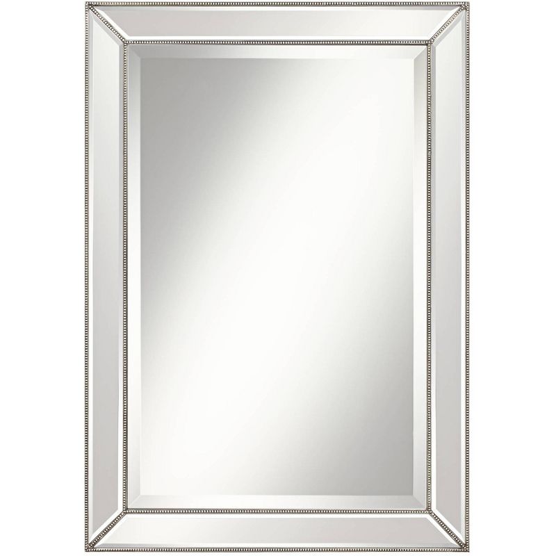Uttermost Roseau Rectangular Vanity Wall Mirror Modern Beveled Silver Pewter Beaded Border Frame 24" Wide Bathroom Bedroom Living Room House Entryway, 1 of 8