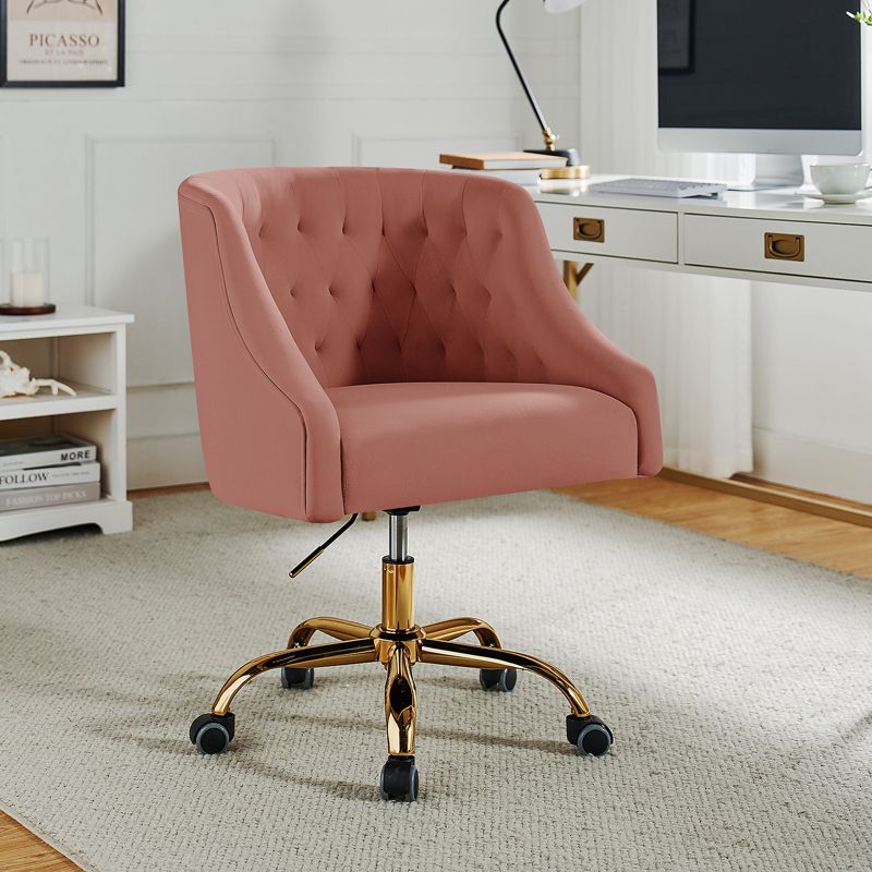 Anika Velvet Height-adjustable Swivel Task Office Chair with Button-tufted Back and Gold Base | Karat Home, 3 of 12