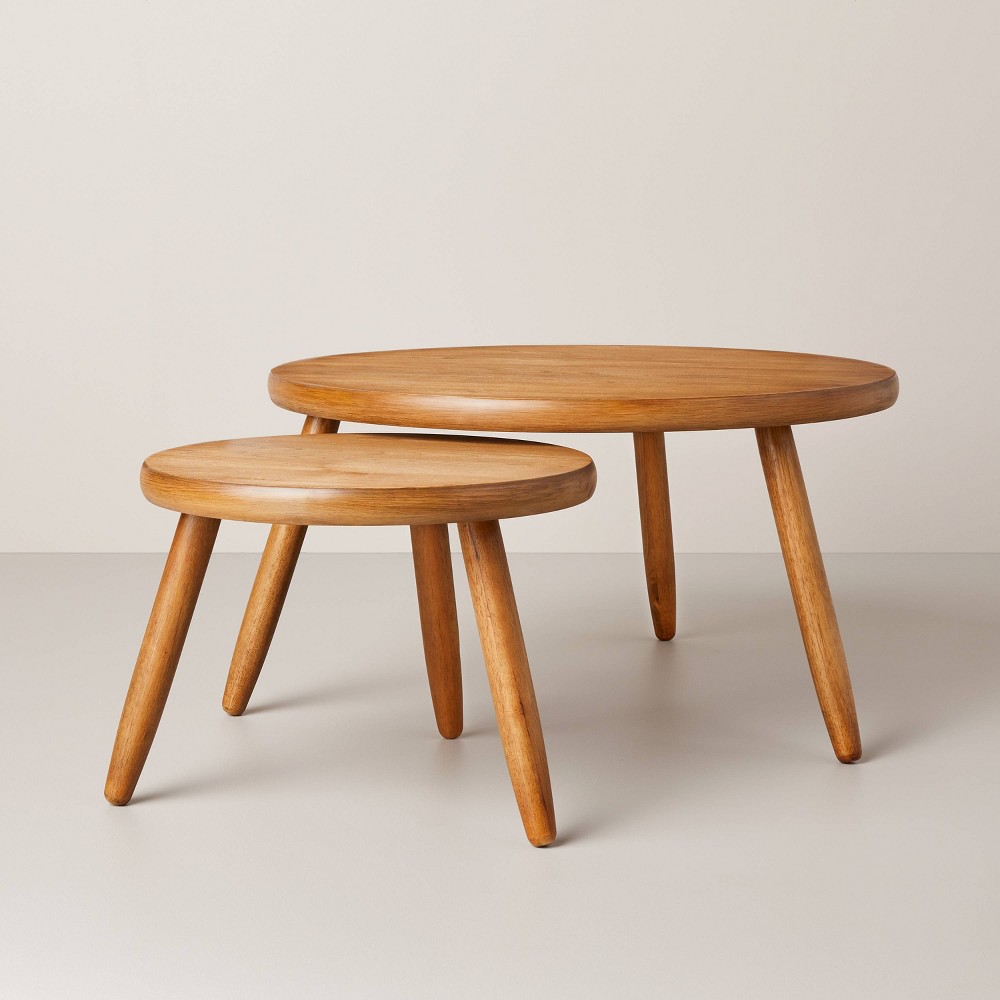 Photos - Dining Table 2pc Wooden Round Nested Coffee Tables - Aged Oak - Hearth & Hand™ with Mag