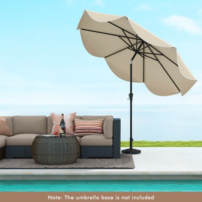 Beige 9 ft Crank Tilt Patio Umbrella with Ruffled Edges