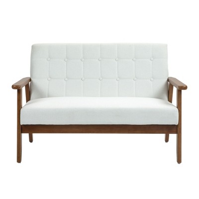 NicBex Linen Fabric Loveseat Sofa Modern Lounge Sofa Couch with Soft Cushion and Wood Frame for Bedroom,Living Room,White