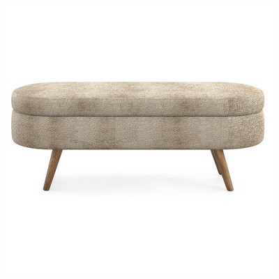 OUTSUPPLY Ottoman Oval Storage Bench with Rubber Wood Legs, Seat with Hidden Storage