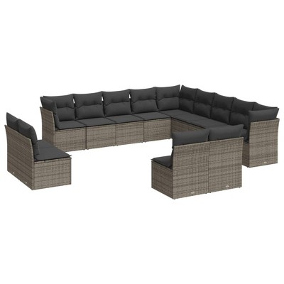 vidaXL 12 Piece Patio Sofa Set with Cushions Gray Poly Rattan - With Table