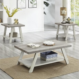 Roundhill Furniture Athens Contemporary 3-Piece Wood Shelf Coffee Table Set in Weathered Gray and Beige - 1 of 4