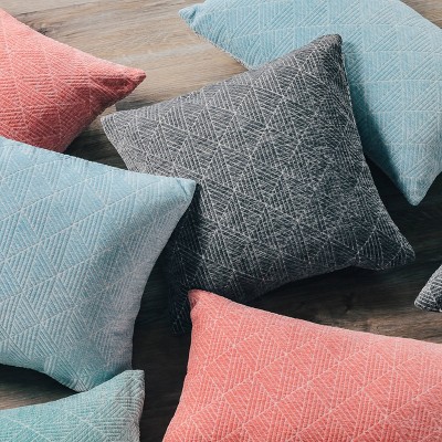 14"x24" Oversized Geometric Chenille Woven Jacquard Reversible Lumbar Throw Pillow Charcoal Gray - freshmint: Contemporary Style, Indoor Use