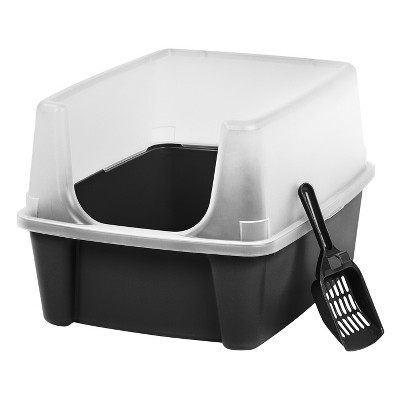 Iris Usa Open Top Cat Litter Box With Shield And Scoop, Black : Target