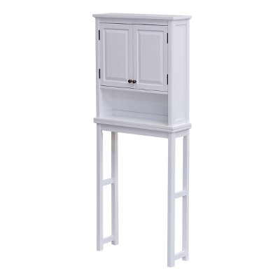 White Wood Adjustable Over-the-Toilet Storage Cabinet with Doors