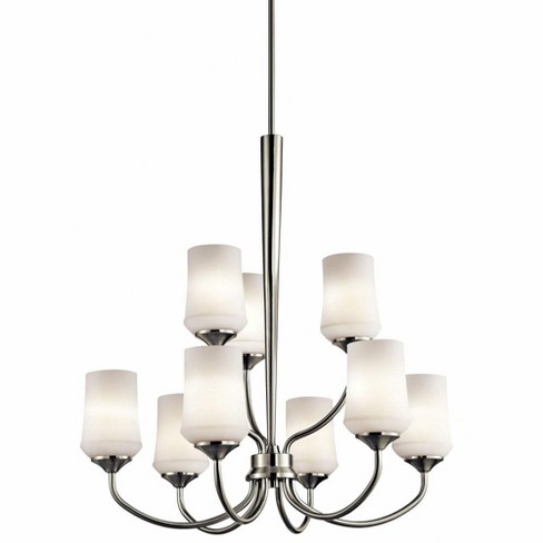 Aubrey 31.25" 9 Light 2 Tier Chandelier with Satin Etched Cased Opal in Brushed Nickel - image 1 of 3