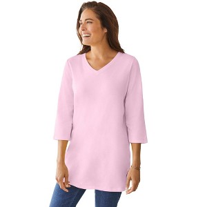 Woman Within Plus Size Perfect Three-Quarter Sleeve V-Neck Tunic - 1 of 4