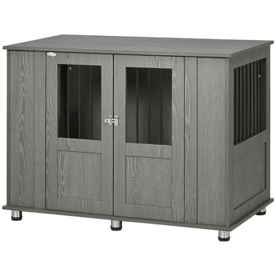 Resenkos Dog House, Pet House,Dog Cave,Dog Crate Furniture, Wooden End Table Furniture with Lockable Magnetic Doors Gray