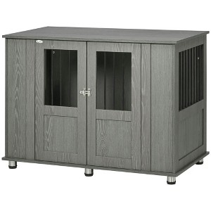 Resenkos Dog House, Pet House,Dog Cave,Dog Crate Furniture, Wooden End Table Furniture with Lockable Magnetic Doors Gray - 1 of 4