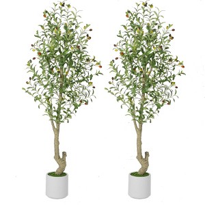 Whizmax Artificial Olive Tree - Faux Potted Plant in White Planter with Green Moss, Indoor Decor for Home, Office, Living Room - 1 of 4