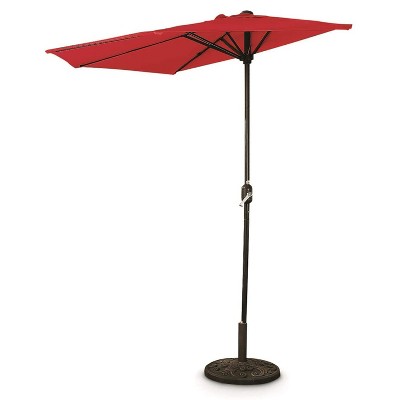 CASTLECREEK 8 Foot Half-Round Outdoor Patio Umbrella with UV/Weather-Resistant Polyester Fabric, Crank Open System, and 8 Steel Ribs, Red