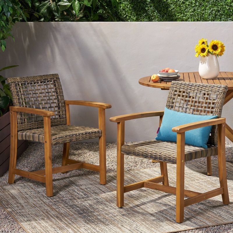 Hampton 2pk Acacia Wood &#38; Wicker Dining Chairs - Natural/Gray - Christopher Knight Home, 6 of 7
